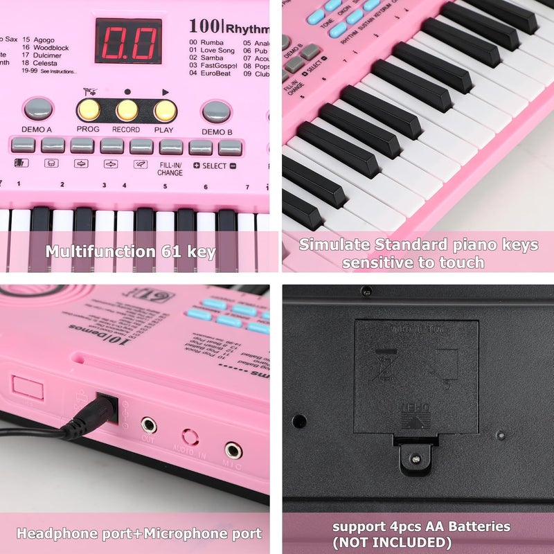 Semart Keyboard Piano 61 Key Electric Digital Piano Music keyboard w/Microphone Portable Piano For Kids Beginner Birthday Christmas Gifts Pink - Image 5